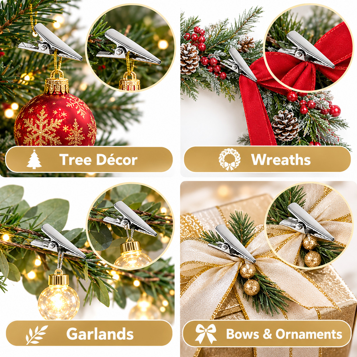 5pcs Glitter Christmas Flowers Alligator Clips Xmas Tree Hanging Ornaments Dcore - Image 7
