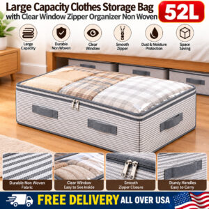 Large Capacity Clothes Storage Bag with Clear Window Zipper Organizer Non Woven