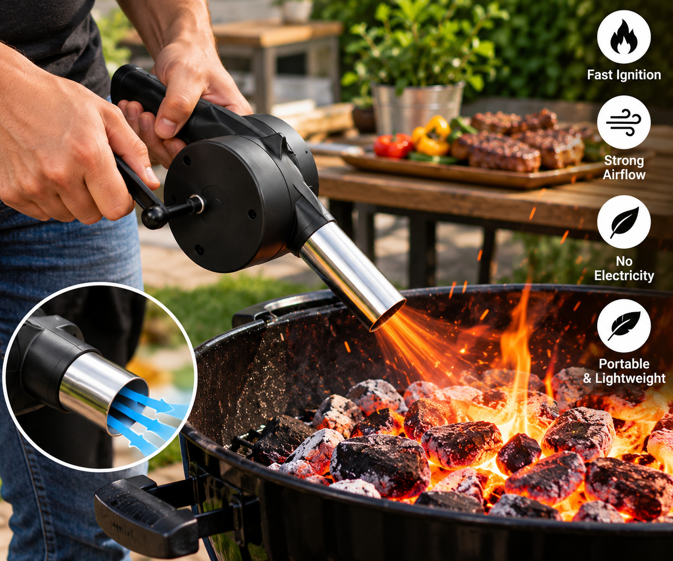 New Portable BBQ Fan Manual Hand Crank Air Blower Fire Starter Grill Blower - Image 5