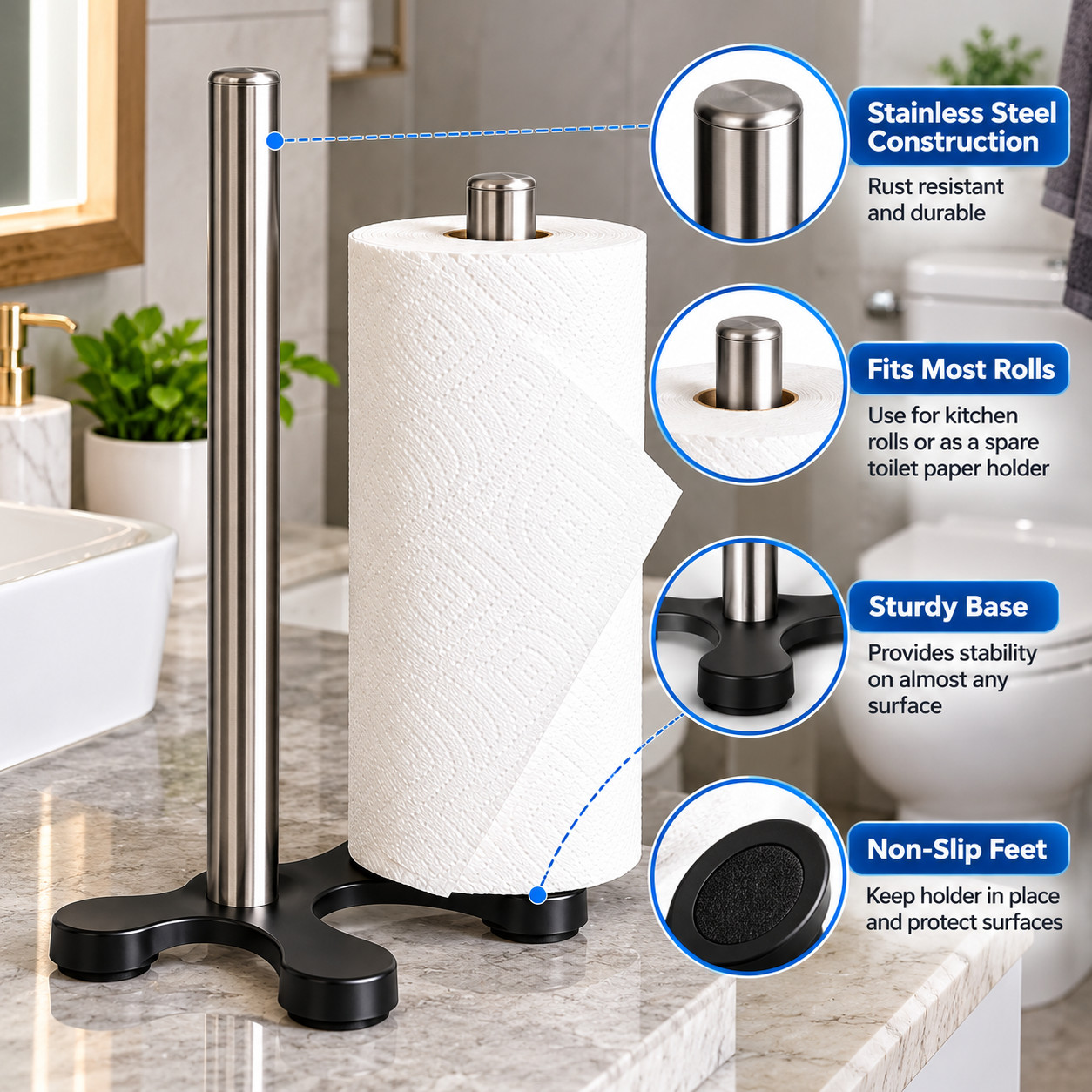 New Kitchen Roll Holder Stainless Steel Easily Cleaned Solid - Image 4