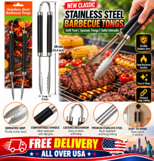 New Classic Stainless Steel Barbecue Grill Tool Spatula Tongs Solid Utensils
