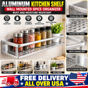 Aluminum Kitchen Shelf Wall Mounted Spice Organizer Rust and Moisture Resistant