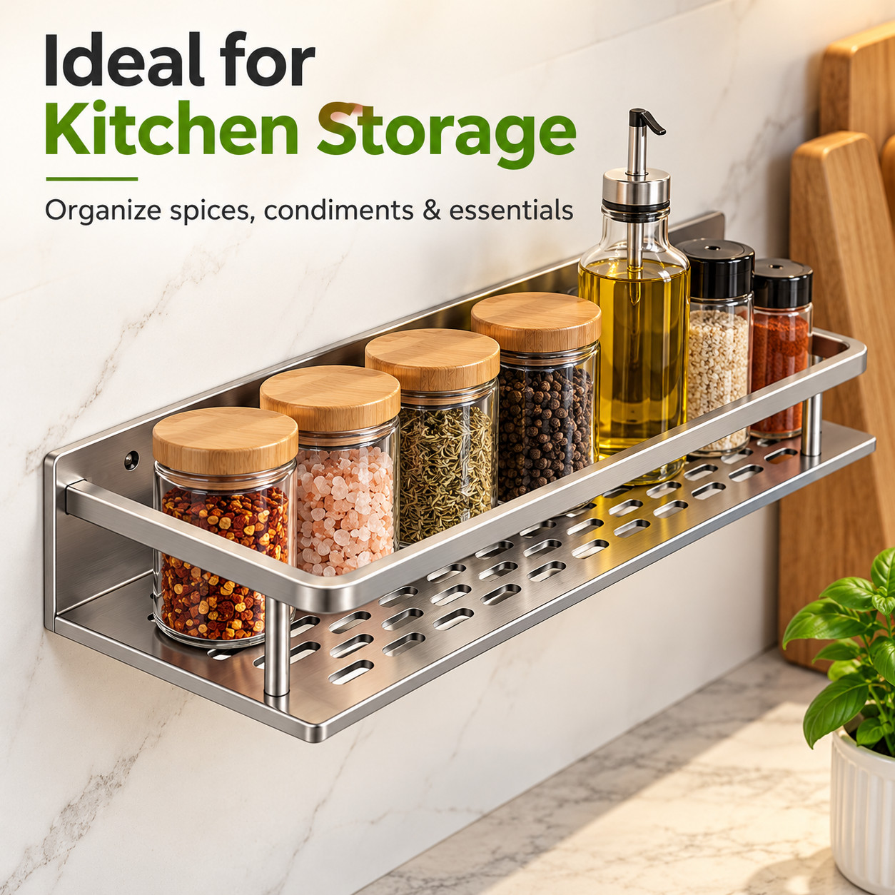 Aluminum Kitchen Shelf Wall Mounted Spice Organizer Rust and Moisture Resistant - Image 4