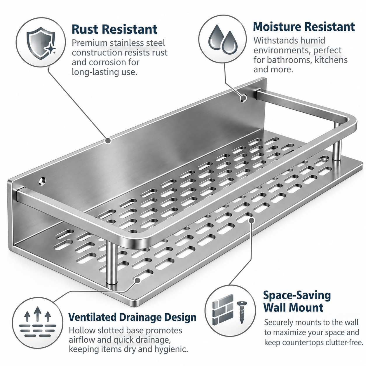 Aluminum Kitchen Shelf Wall Mounted Spice Organizer Rust and Moisture Resistant - Image 7