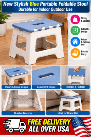 New Stylish Blue Portable Foldable Stool Durable for Indoor Outdoor Use
