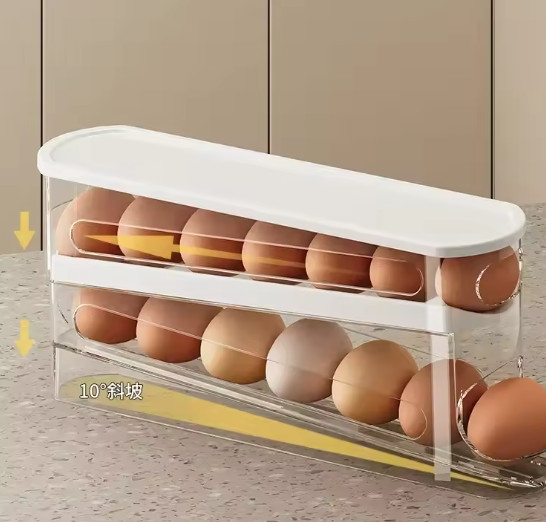 Bilayer Fridge Egg Holder Automatic Rolling Rack Egg Dispenser Organizer - Image 2