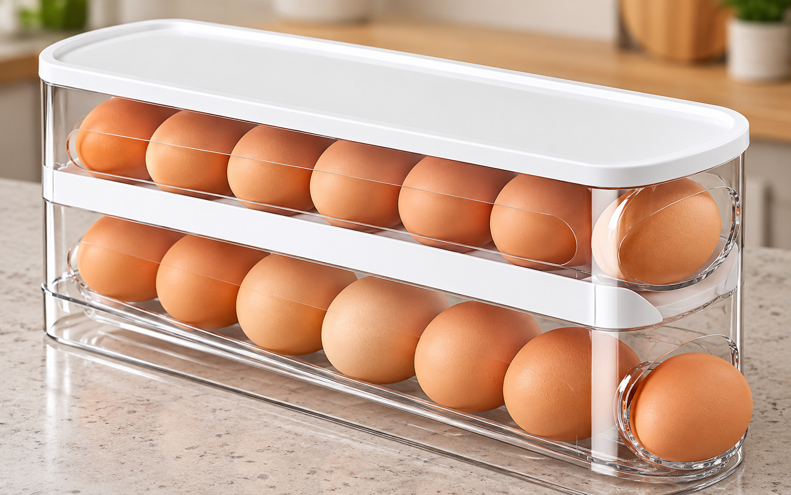 Bilayer Fridge Egg Holder Automatic Rolling Rack Egg Dispenser Organizer - Image 5