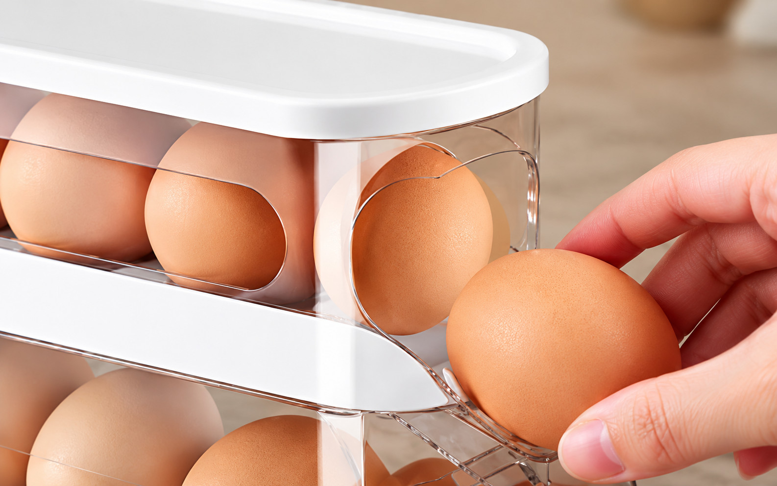 Bilayer Fridge Egg Holder Automatic Rolling Rack Egg Dispenser Organizer - Image 6