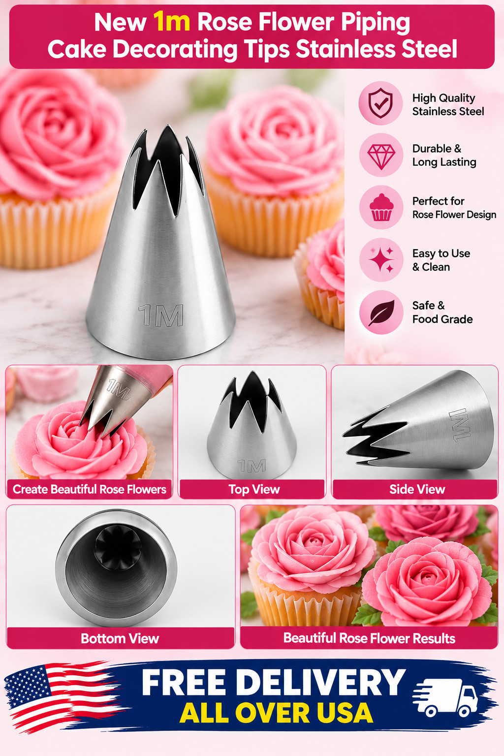 New 1m Rose Flower Piping Cake Decorating Tips Stainless Steel