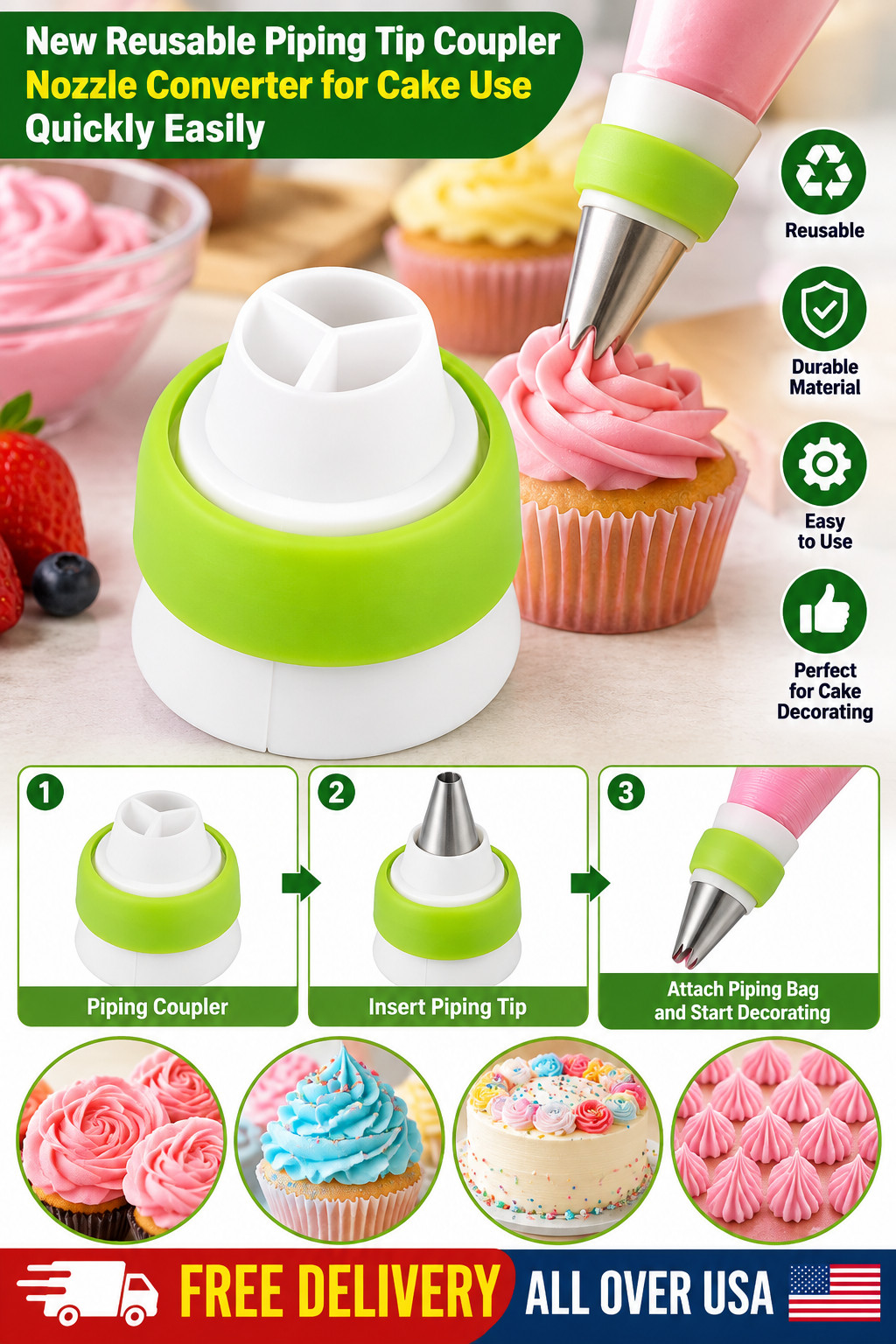 New Reusable Piping Tip Coupler Nozzle Converter for Cake Use Quickly Easily