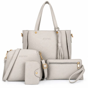 4pcs/set Women's Pu Leather Light Grey Elegant Tote Crossbody Shoulder Bags