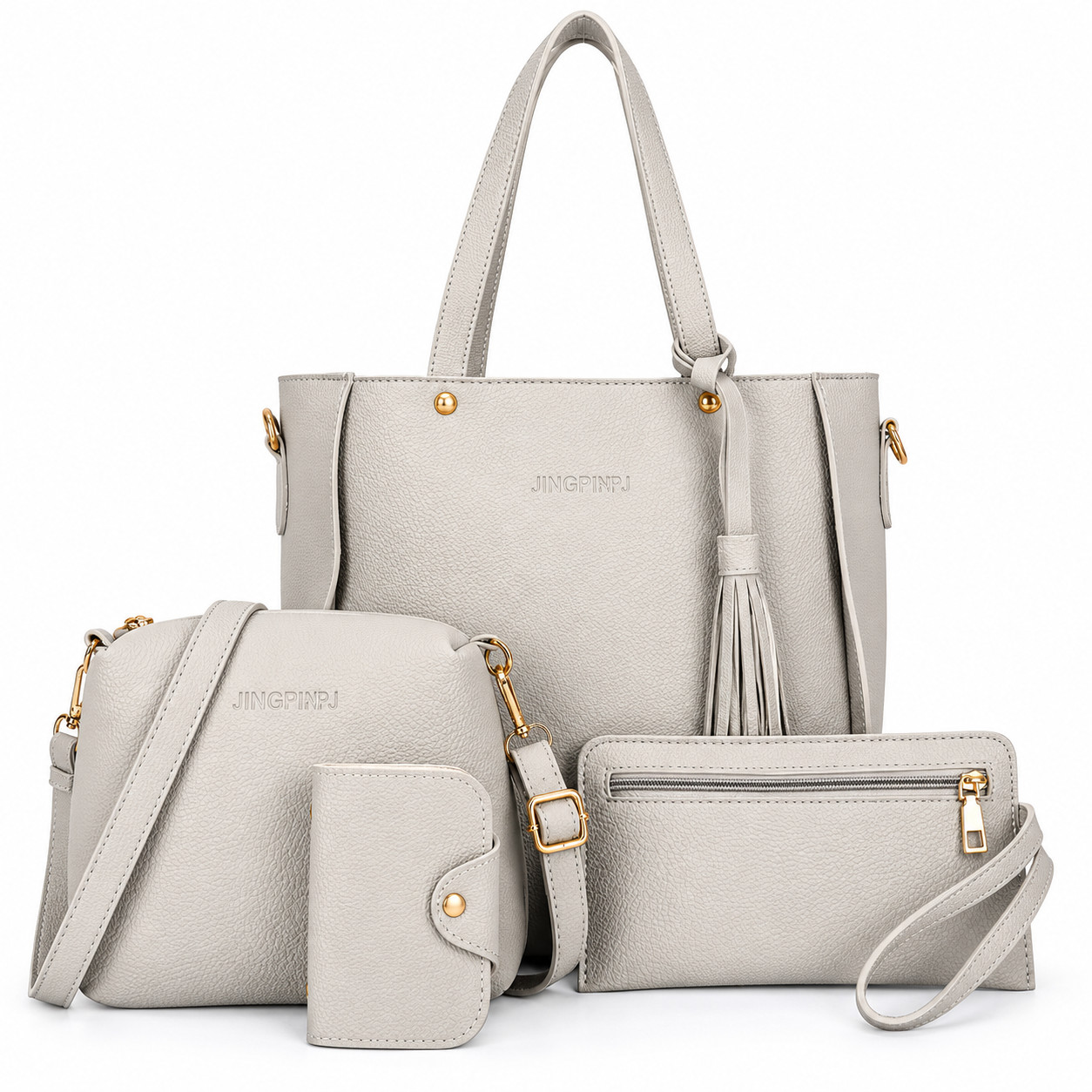 4pcs/set Women's Pu Leather Light Grey Elegant Tote Crossbody Shoulder Bags