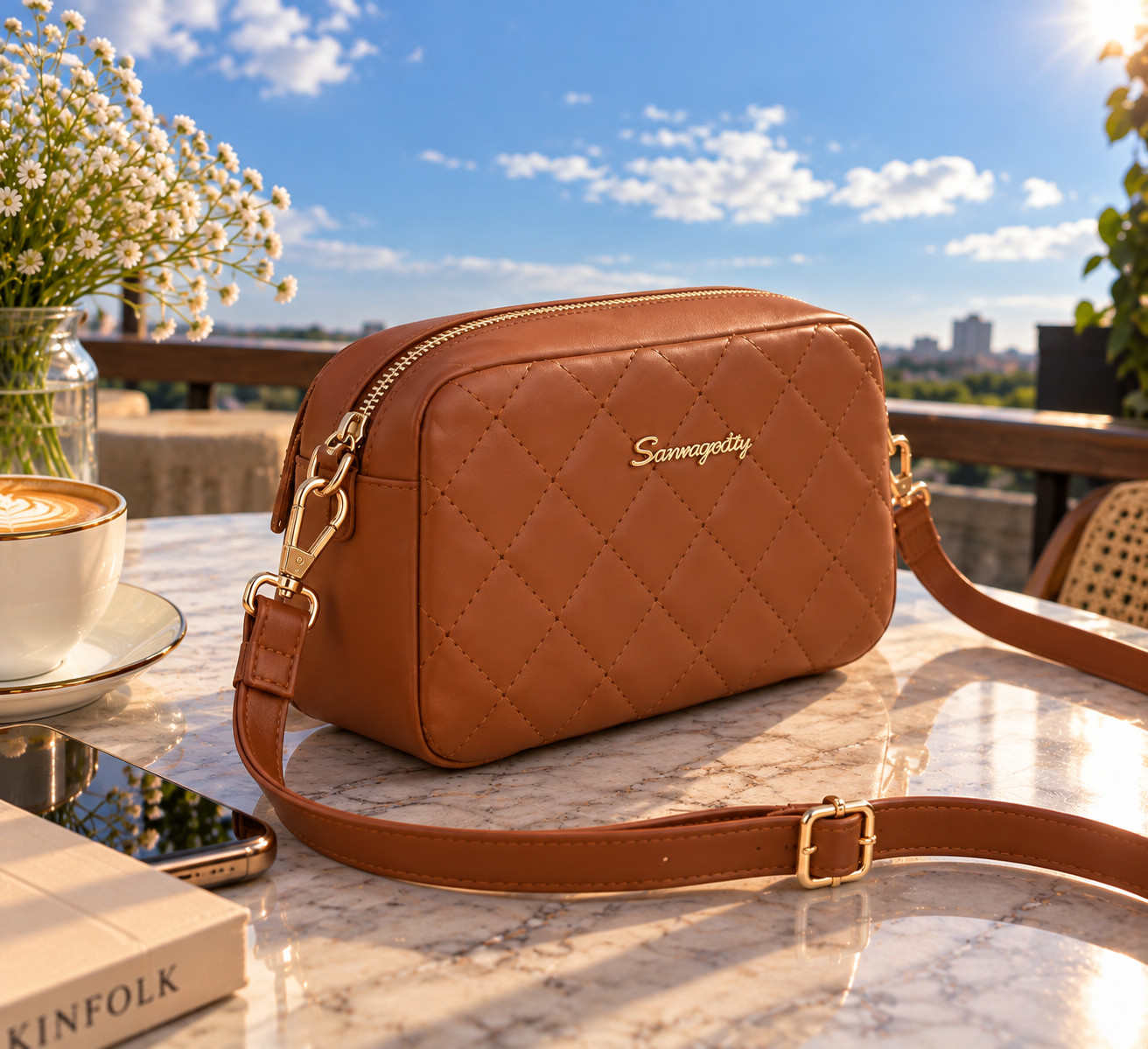 New Women's Tassel Small Crossbody Brown Bag Lingge Embroidery Fashion Chain - Image 3