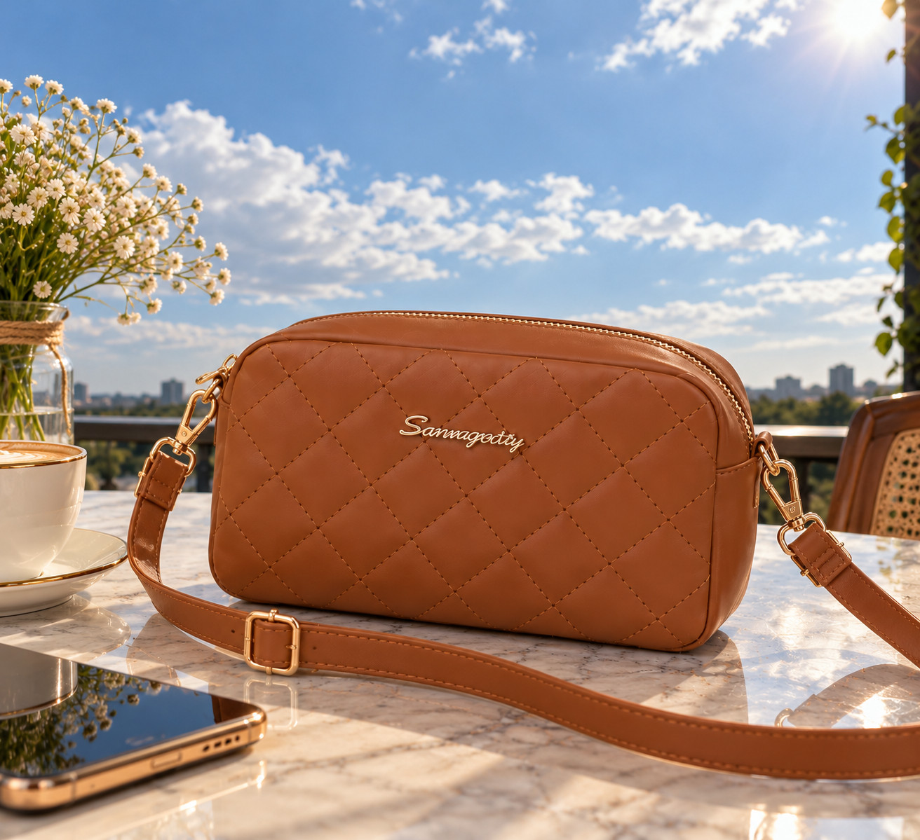 New Women's Tassel Small Crossbody Brown Bag Lingge Embroidery Fashion Chain - Image 4