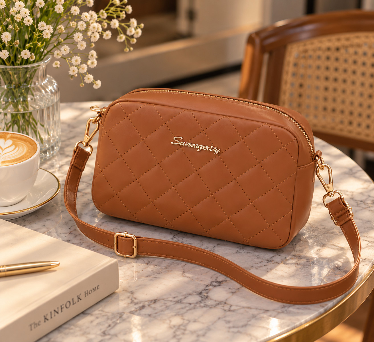 New Women's Tassel Small Crossbody Brown Bag Lingge Embroidery Fashion Chain - Image 5