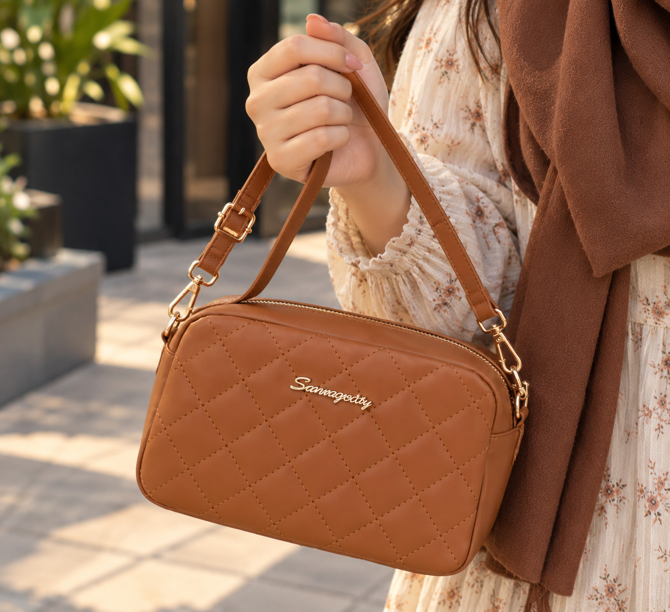 New Women's Tassel Small Crossbody Brown Bag Lingge Embroidery Fashion Chain - Image 6