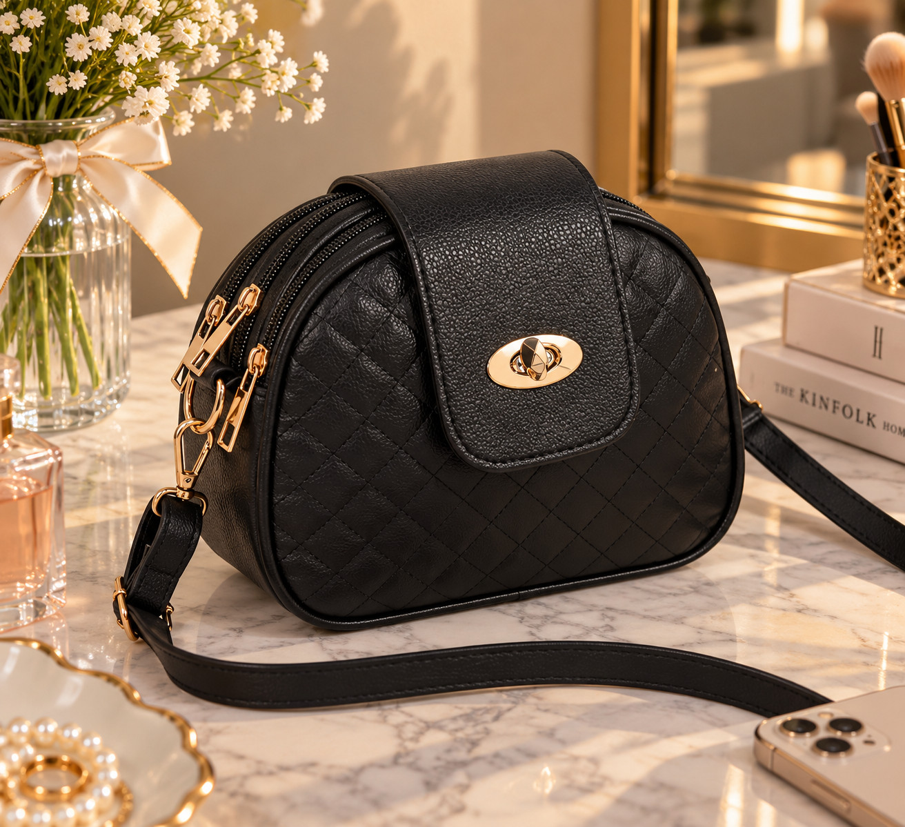 New Women's Black Riding Backpack Stylish and Fashionable Casual Shoulder Bag - Image 7