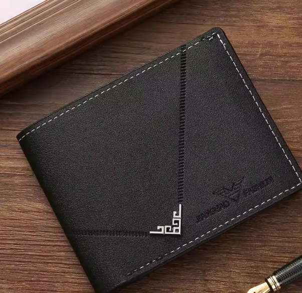 New Men's Leather Wallet Short Wallet Youth Fashion Thin Multi Card Capacity - Black - Image 3