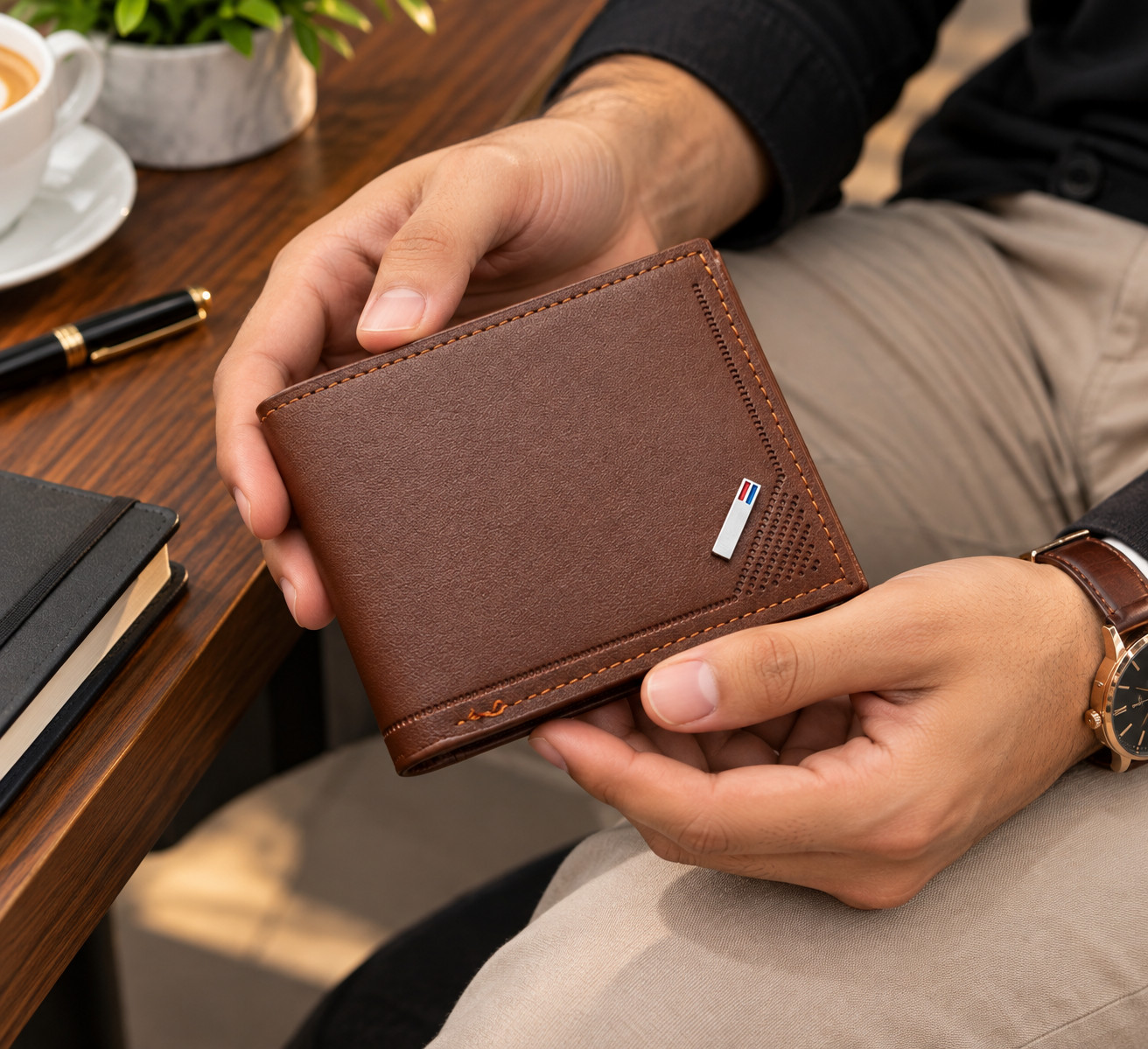 New Men's Leather Wallet Short Wallet Youth Fashion Thin Multi Card Capacity - Black - Image 12