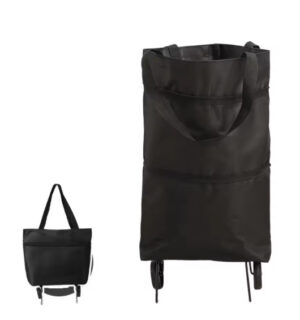 Black Foldable Shopping Bag with Wheels Reusable Waterproof Grocery Feature