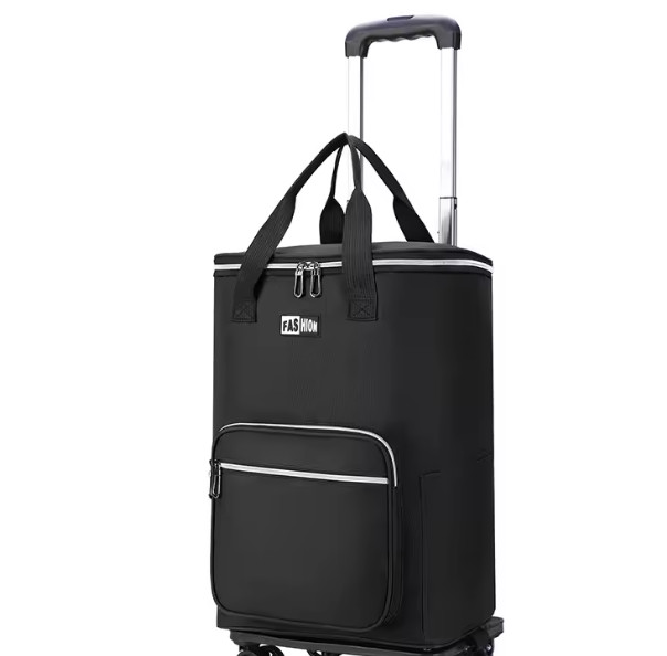 New Black Portable Insulated Rolling Laundry Basket with Wheels - Image 2