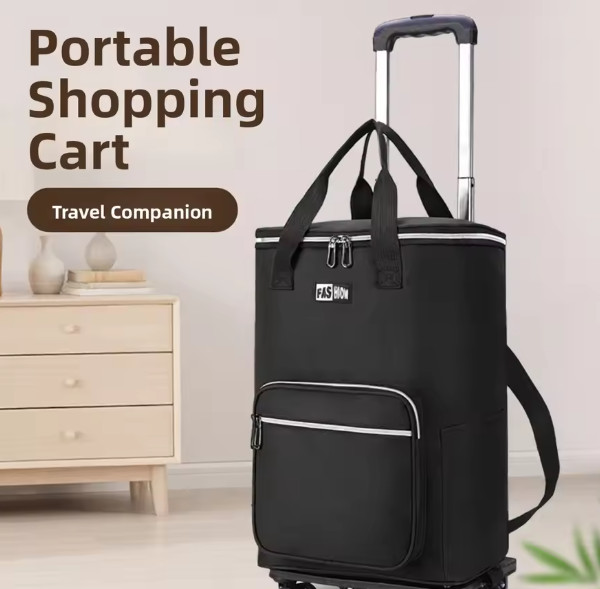 New Black Portable Insulated Rolling Laundry Basket with Wheels - Image 3