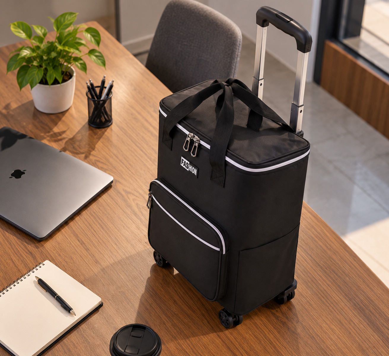 New Black Portable Insulated Rolling Laundry Basket with Wheels - Image 5