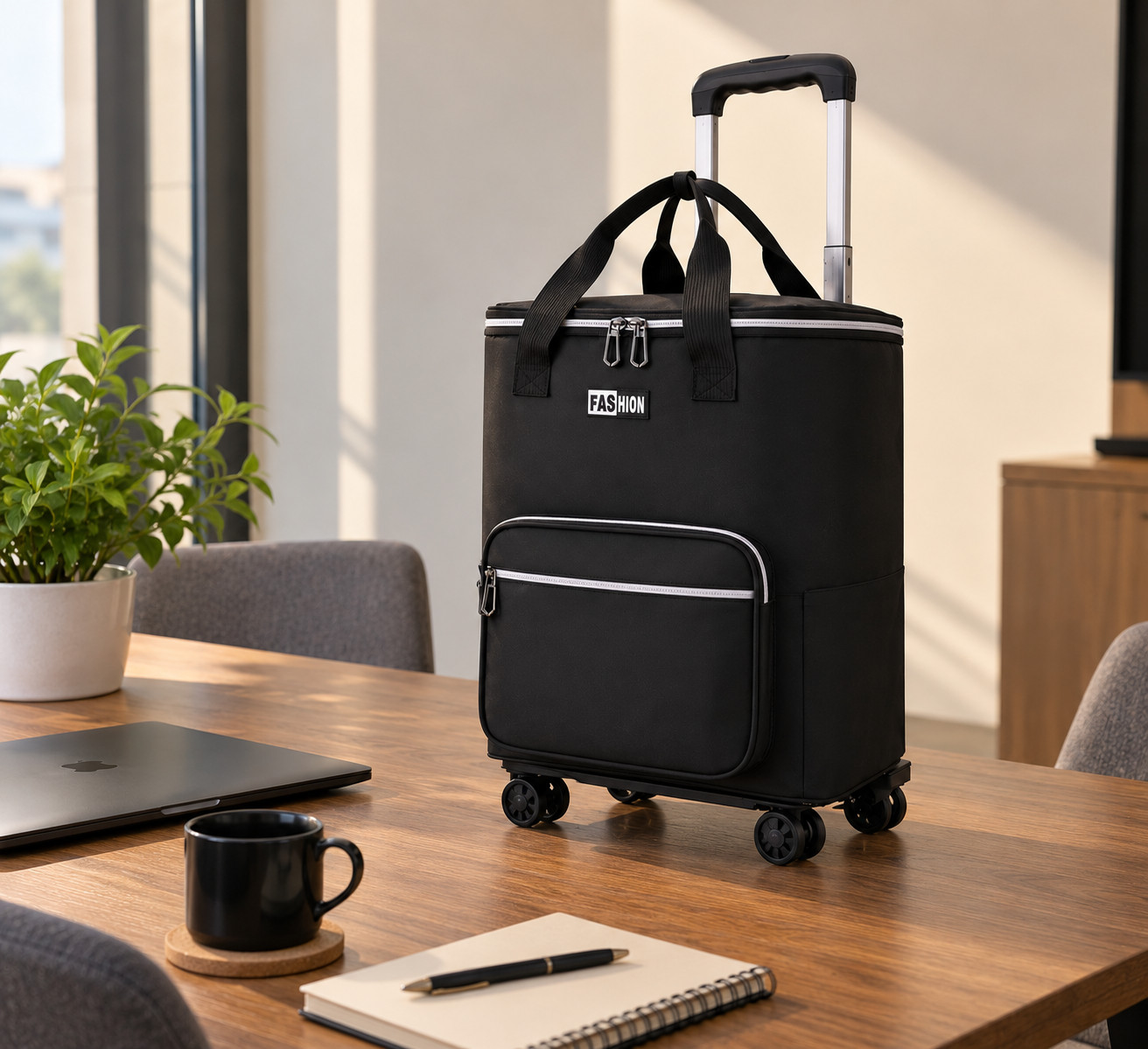 New Black Portable Insulated Rolling Laundry Basket with Wheels - Image 6