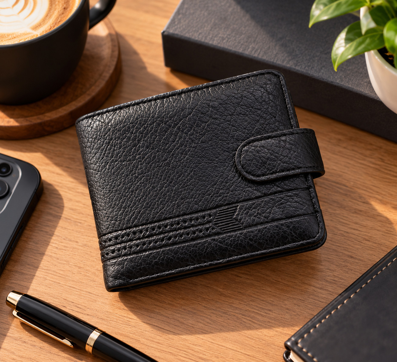 New Men's Genuine Leather Multi-card Wallet RFID Blocking with Snap Button - Image 3