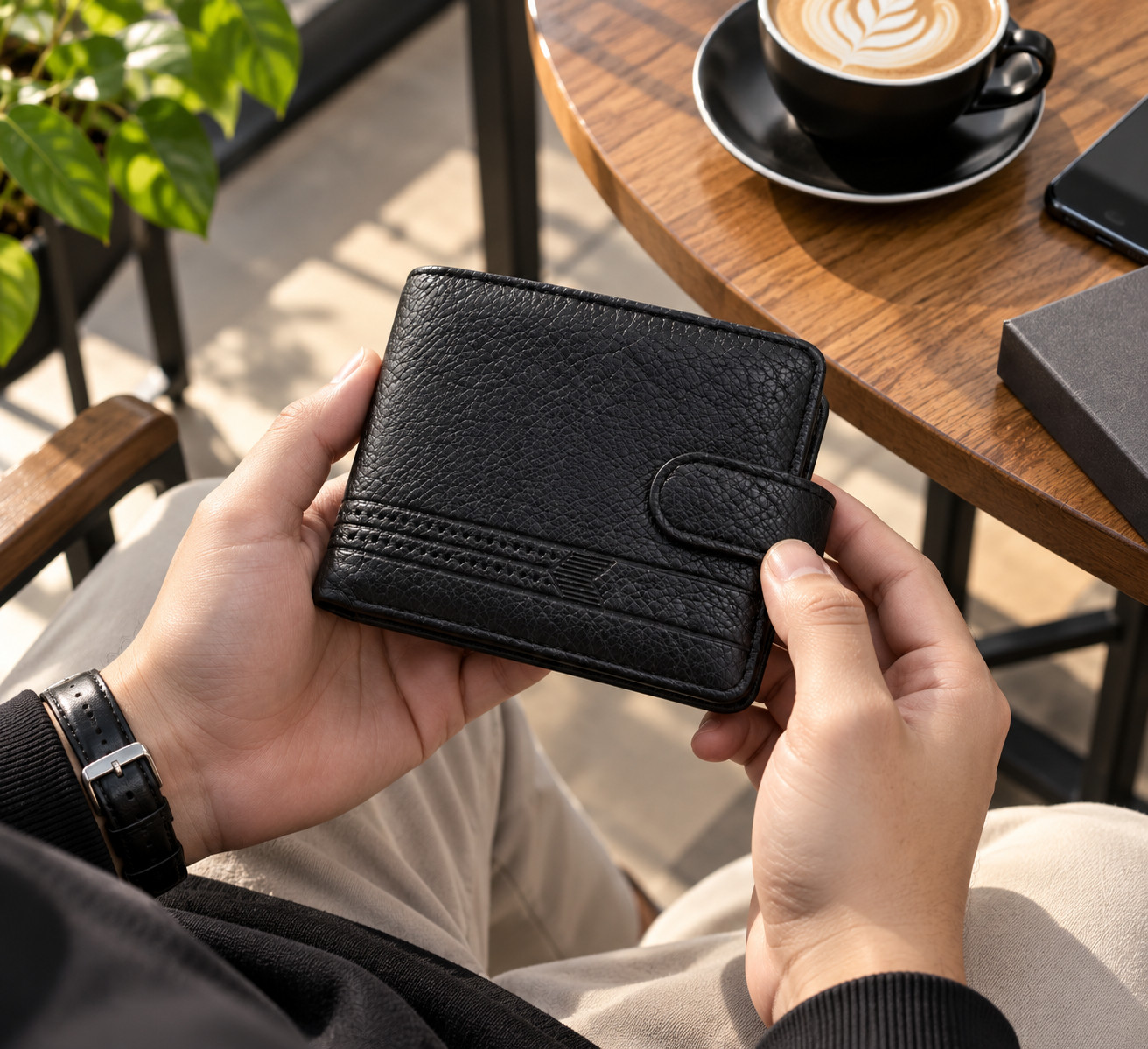 New Men's Genuine Leather Multi-card Wallet RFID Blocking with Snap Button - Image 6