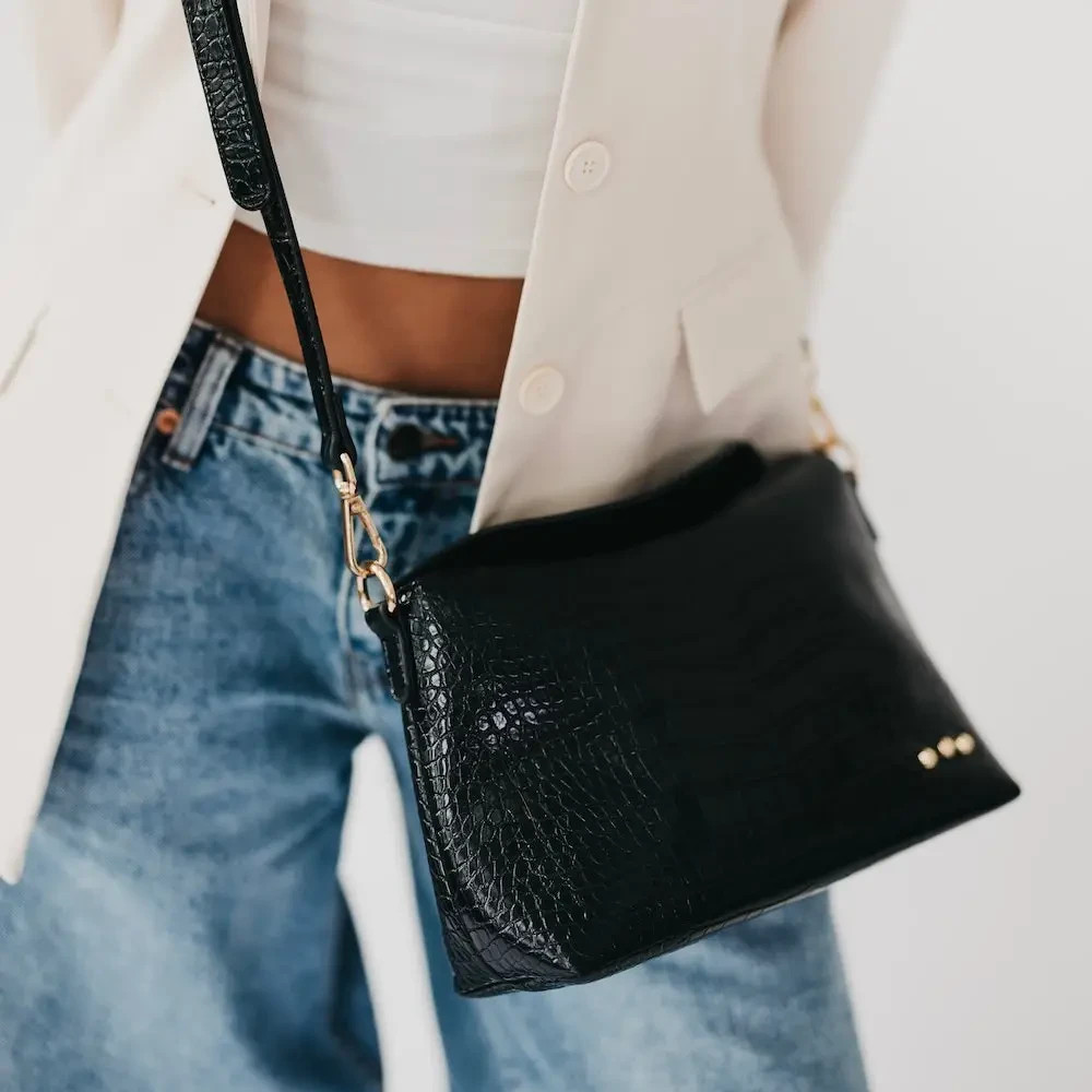Moira Croc Embossed Crossbody Black Bag Stylish Adjustable Bag For women's - Image 2