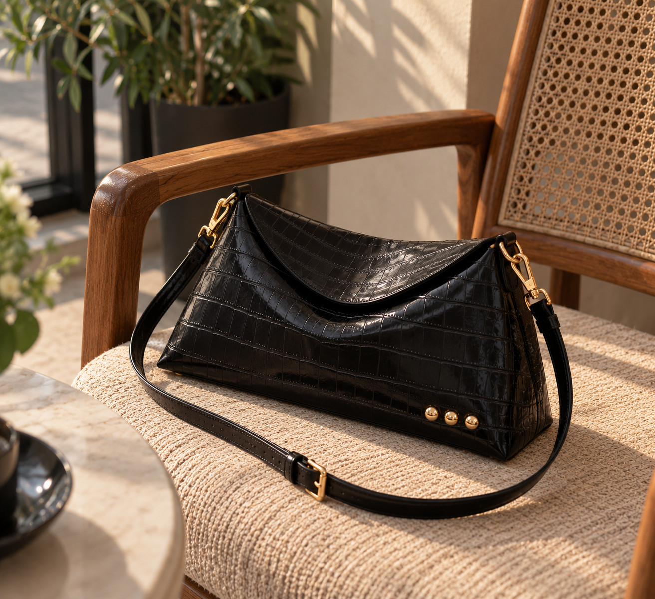 Moira Croc Embossed Crossbody Black Bag Stylish Adjustable Bag For women's - Image 3