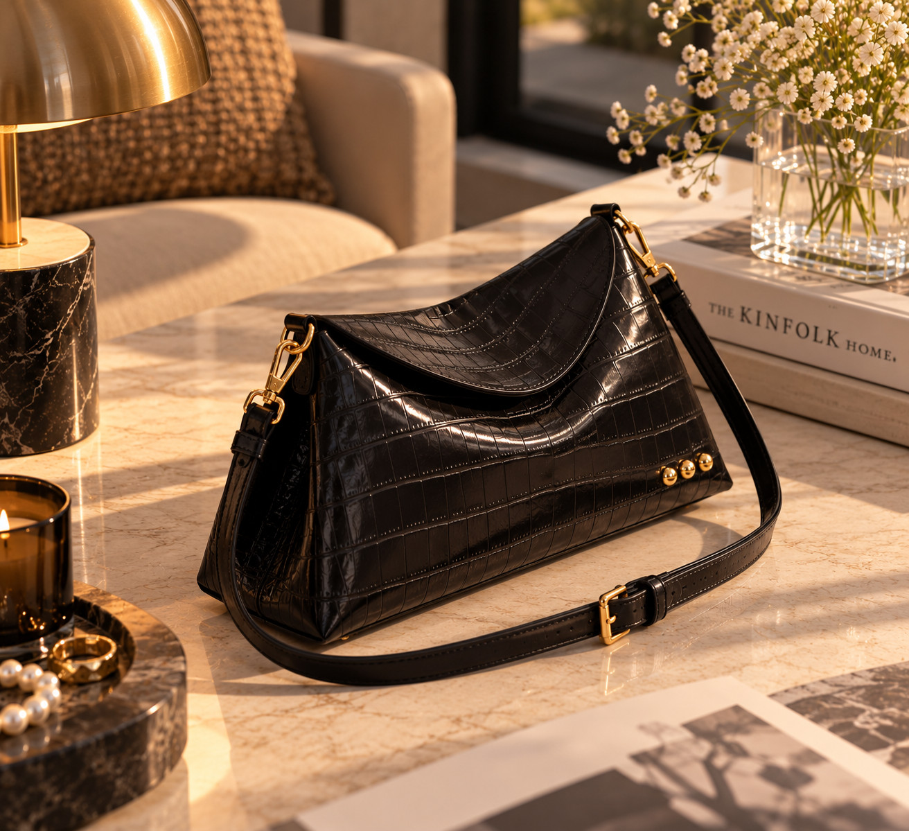 Moira Croc Embossed Crossbody Black Bag Stylish Adjustable Bag For women's - Image 4