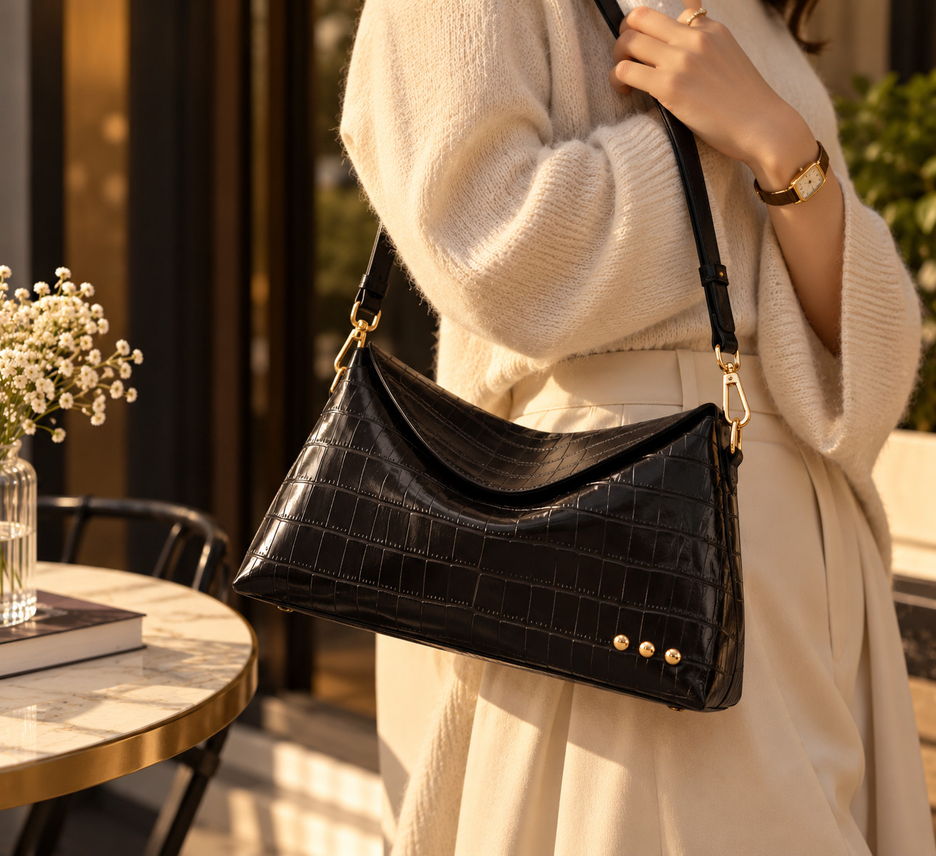Moira Croc Embossed Crossbody Black Bag Stylish Adjustable Bag For women's - Image 6