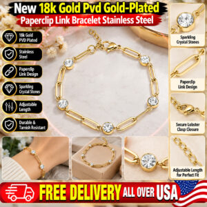 New 18k Gold Pvd Gold-Plated Paperclip Link Bracelet Stainless Steel