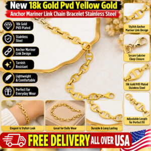 New 18k Gold Pvd Yellow Gold Anchor Mariner Link Chain Bracelet Stainless Steel