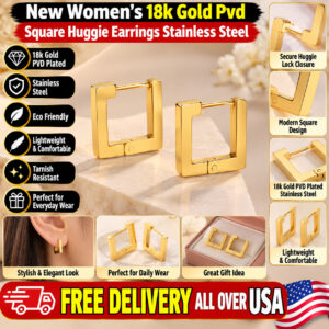 New Women's 18k Gold Pvd Square Huggie Earrings Stainless Steel Eco Friendly