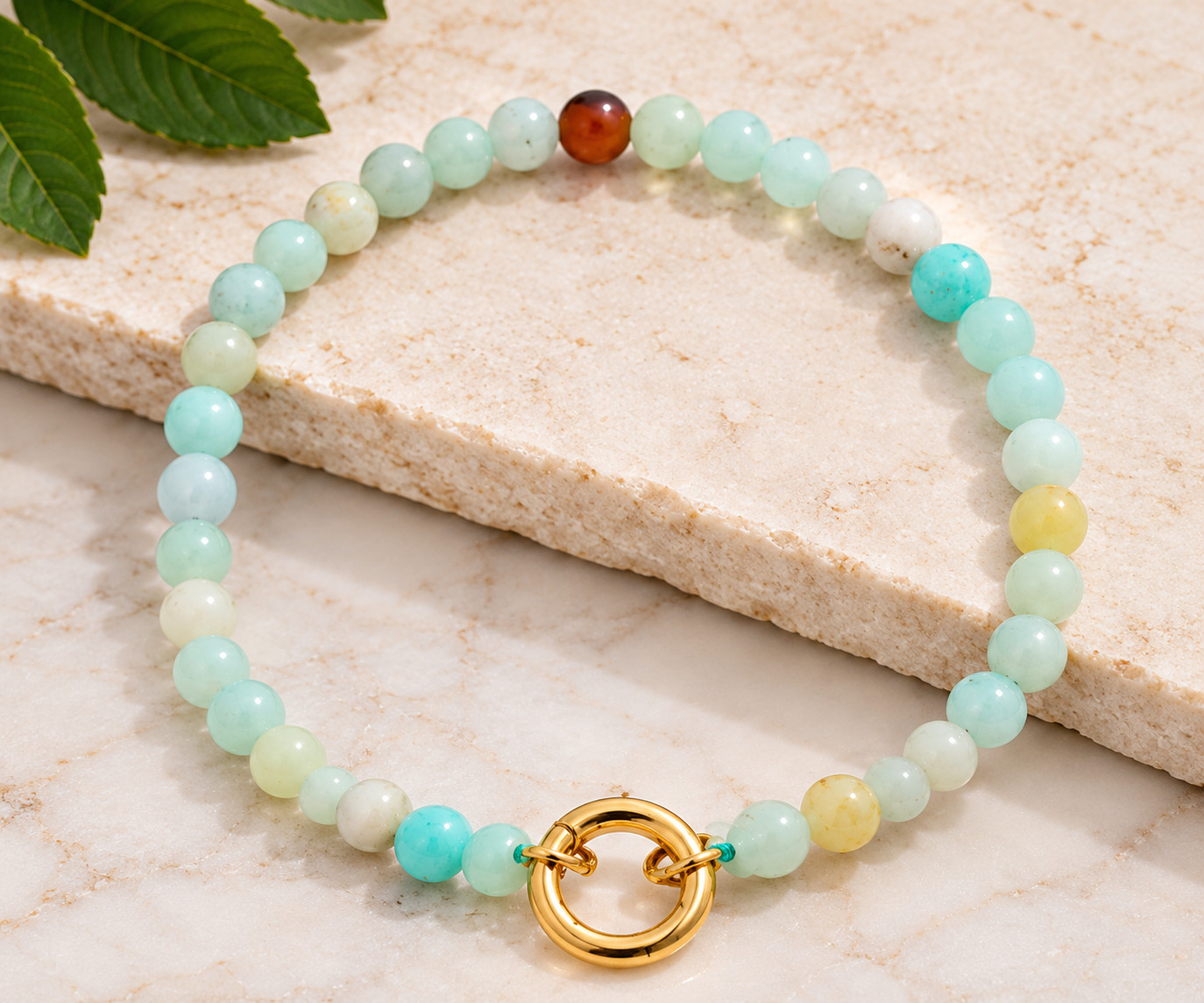 New 18k Gold Pvd Amazonite Natural Stone and Gemstone Bracelet - Image 3
