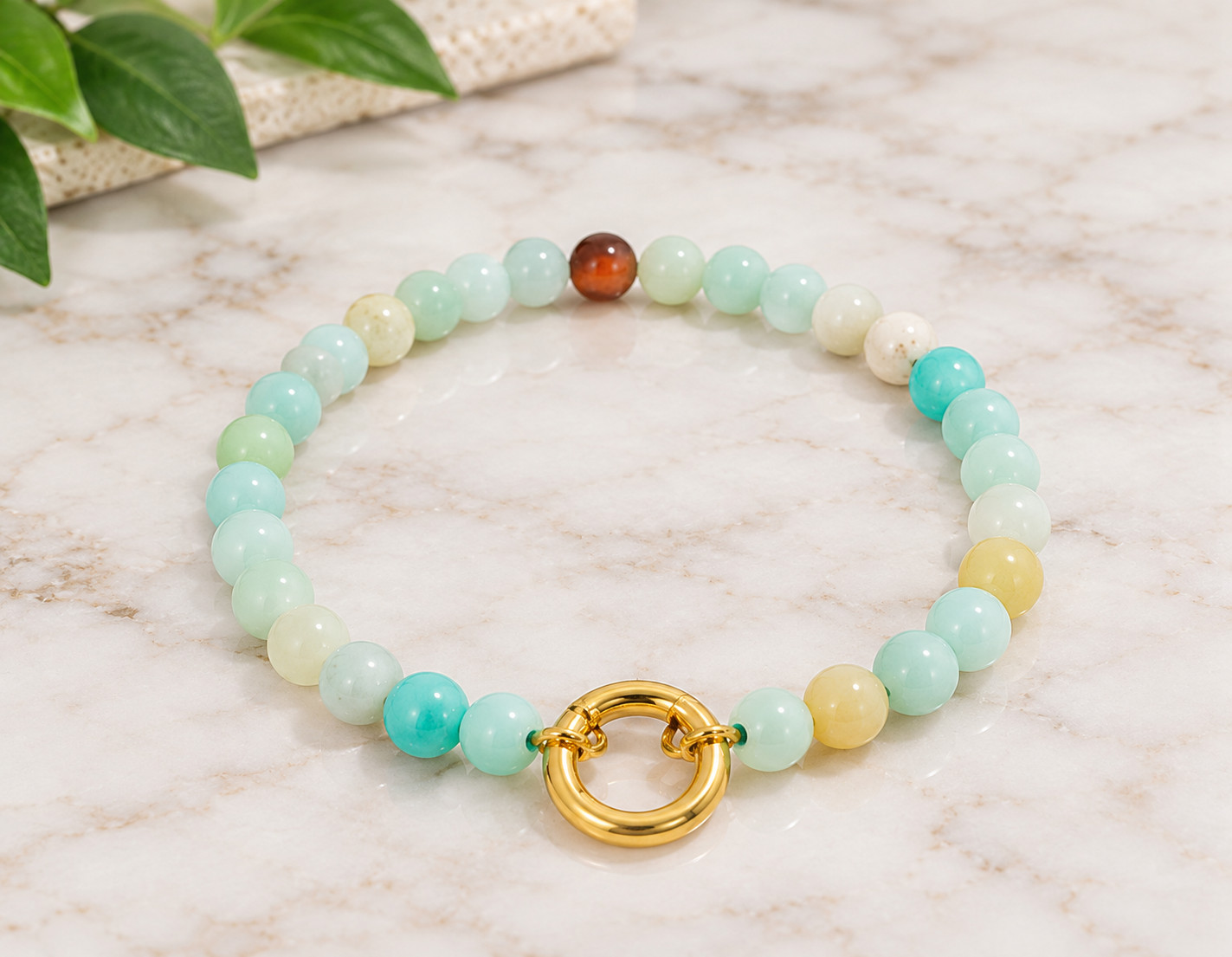 New 18k Gold Pvd Amazonite Natural Stone and Gemstone Bracelet - Image 5