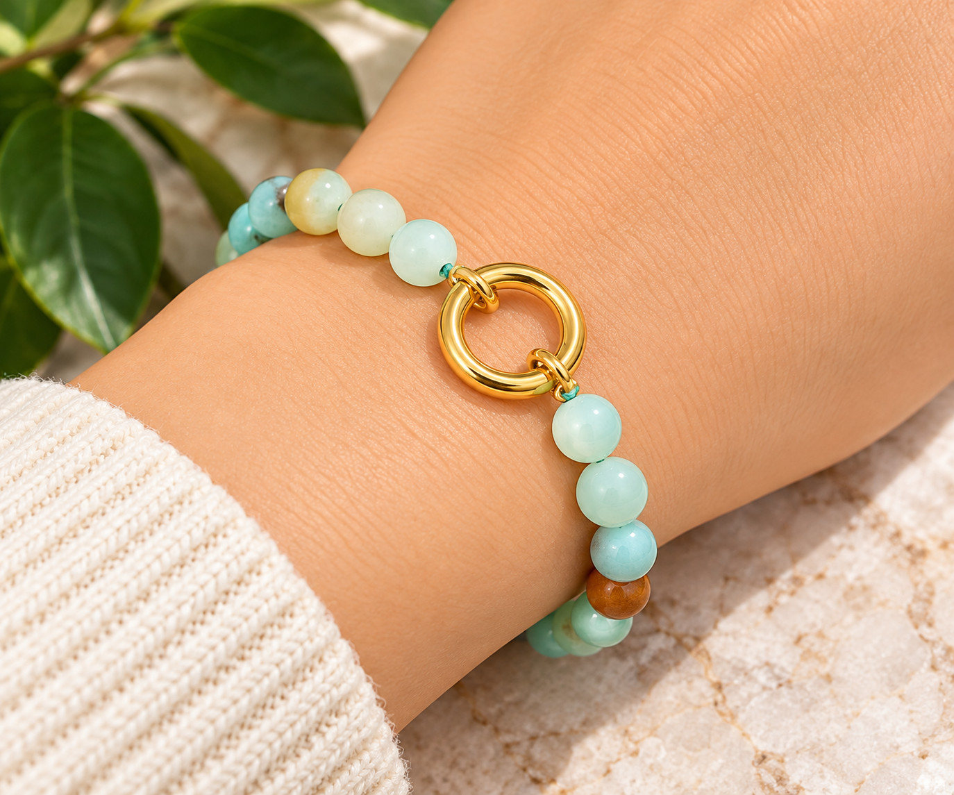 New 18k Gold Pvd Amazonite Natural Stone and Gemstone Bracelet - Image 6