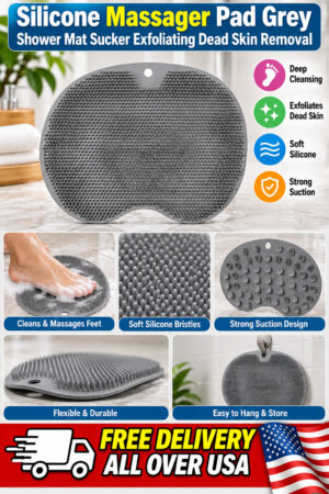 Silicone Massager Pad Grey Shower Mat Sucker Exfoliating Dead Skin Removal
