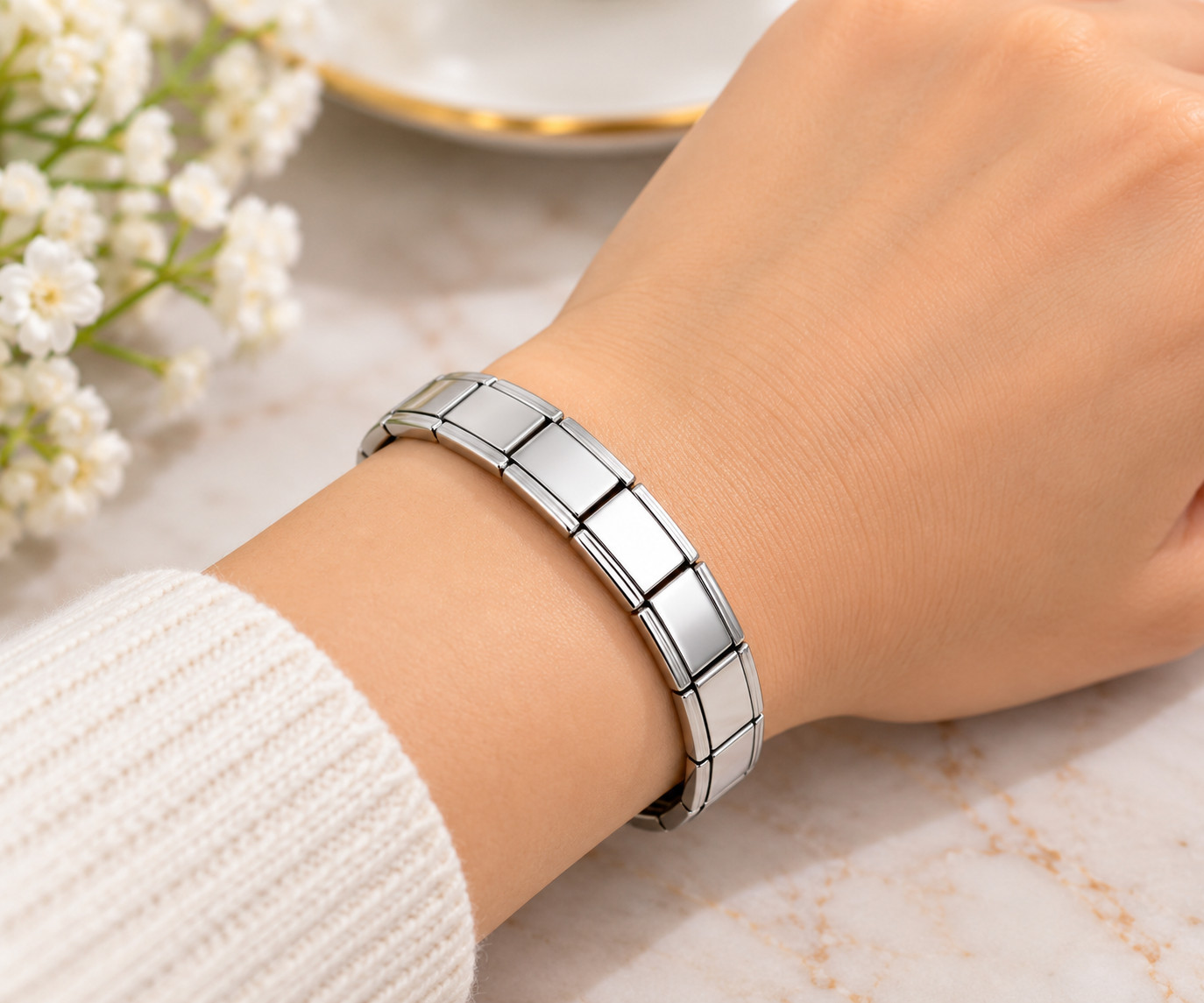 New Women's 18K Stainless Steel Italian Charm Size Medium Bracelet - Image 5