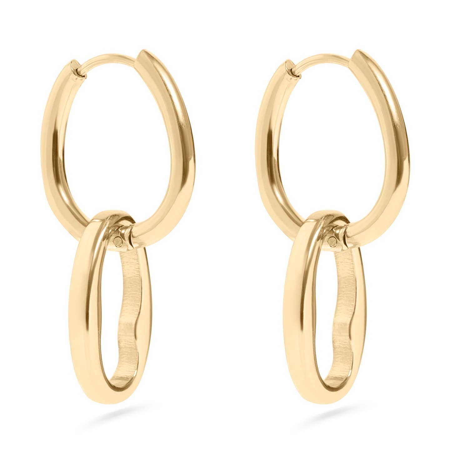 Women's 18K Gold PVD Stainless Steel Interlocked Oval Pendant 19mm Earrings - Image 2