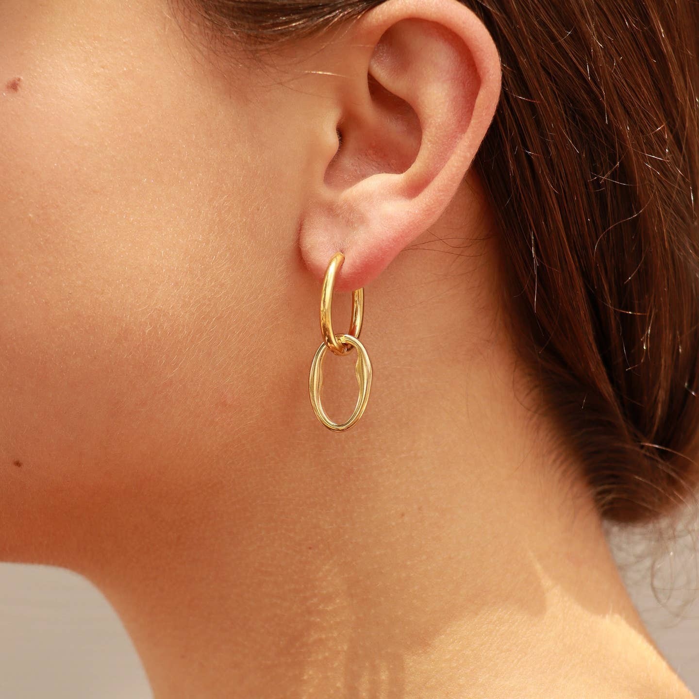 Women's 18K Gold PVD Stainless Steel Interlocked Oval Pendant 19mm Earrings - Image 3
