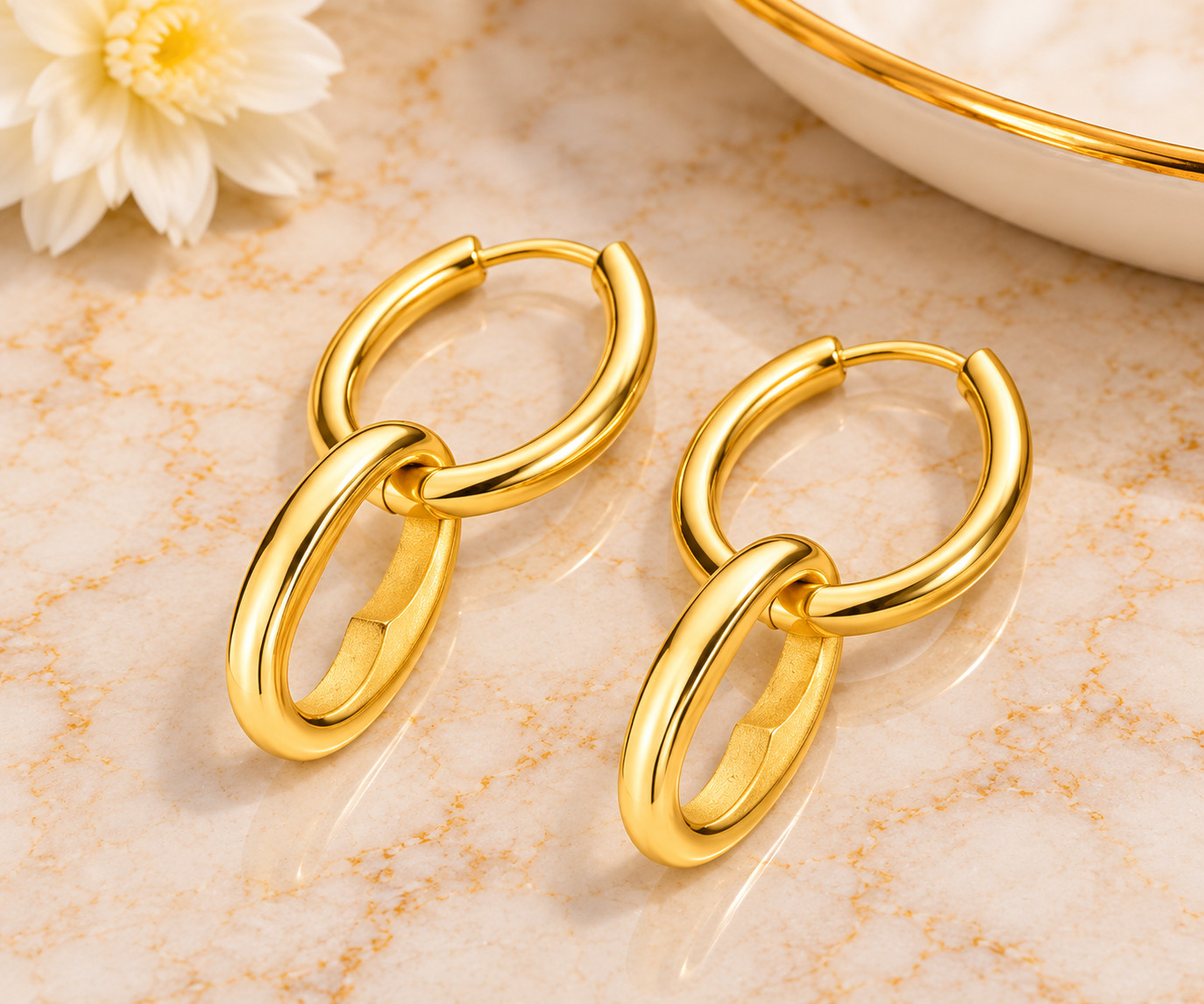 Women's 18K Gold PVD Stainless Steel Interlocked Oval Pendant 19mm Earrings - Image 5