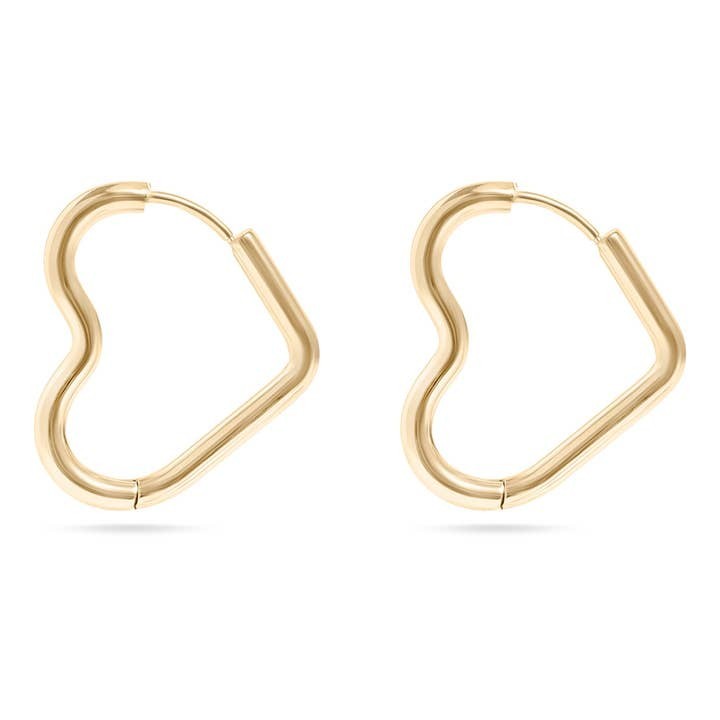 Women 18k Gold PVD Hoops Earrings Heart Shaped Stud Minimalist Stainless Steel