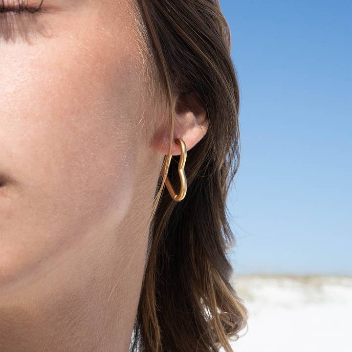 Women 18k Gold PVD Hoops Earrings Heart Shaped Stud Minimalist Stainless Steel - Image 4