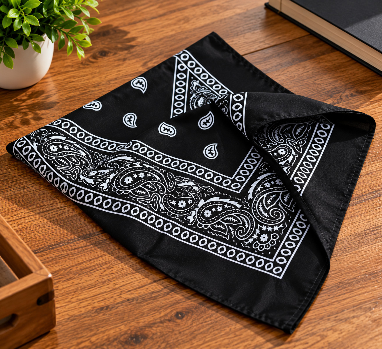 New Paisley Bandana Black Scarf Double Sided Print Paisley Cowboy - Image 5