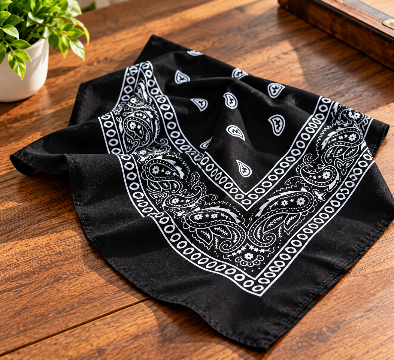 New Paisley Bandana Black Scarf Double Sided Print Paisley Cowboy - Image 6