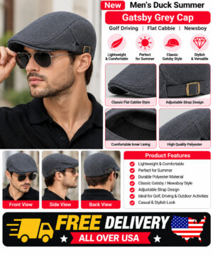 New Men's Duck Mesh Summer Gatsby Dark Grey Cap Golf Driving Flat Cabbie Newsboy
